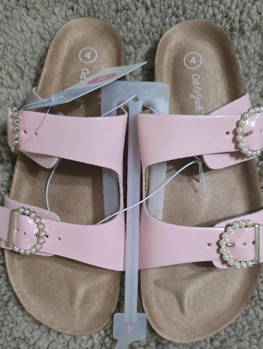 Cat & Jack Pink Pearl Buckle Slide Sandals - Girls